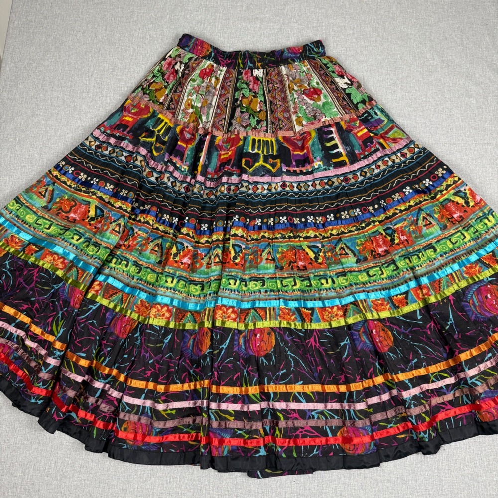 TravelSmith Multi Color Cotton Ribbon Boho Maxi Skirt Medium - Picture 10 of 14